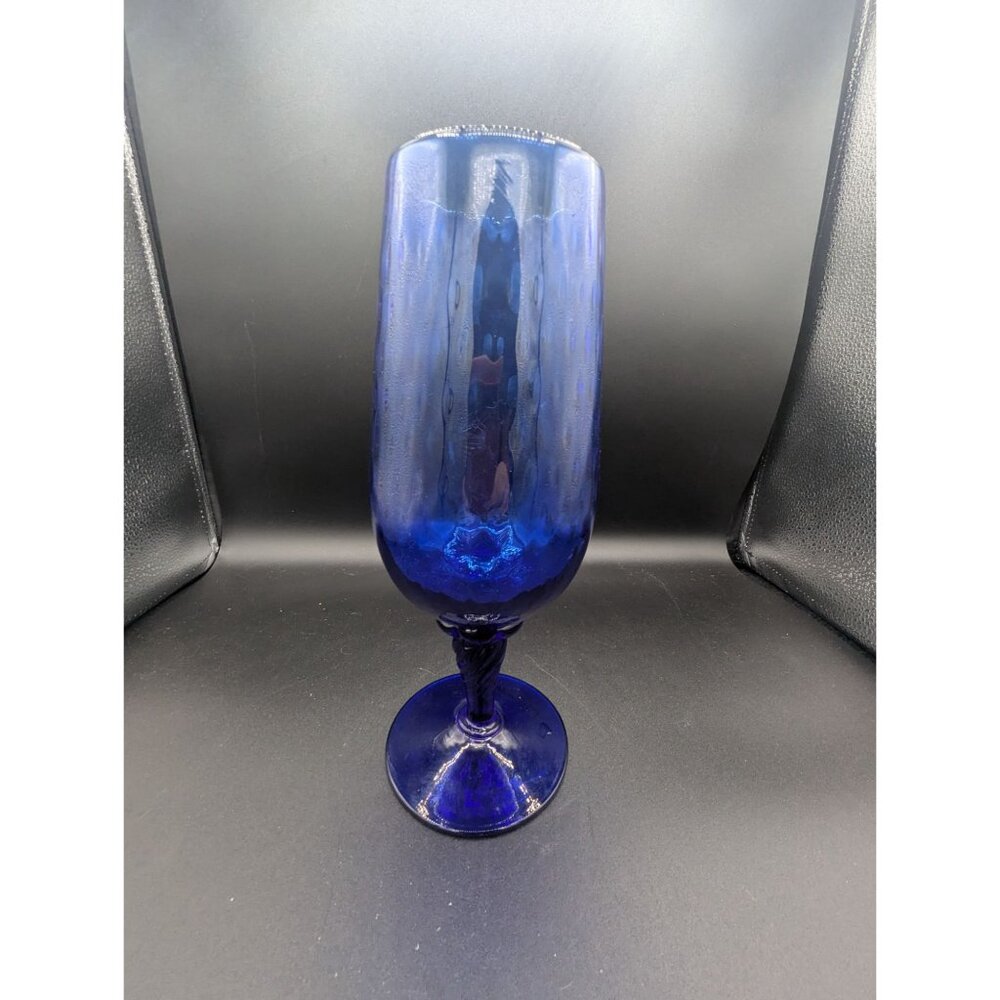Vintage EMPOLI Italian Optic Art Glass Vase Cobalt Blue Twist Stem Footed 11” - Picture 9 of 14